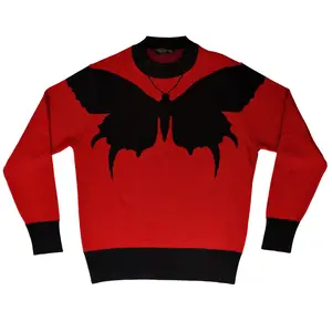 Butterfly Merino Wool Jacquard Sweater Knitwear - Soft Knitwear with Jacquard Pattern and Butterfly Design