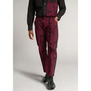 Tendai Men's African Print Trousers (Black Magenta Tribal) - Clearance