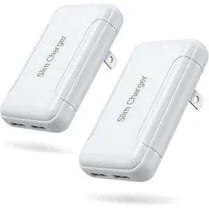 Slim Wall Charger, 2 Pack 3A/5V Dual Port USB-A Wall Charger with Foldable Plug, Flat Double USB Wall Plug Portable   Block for  17/16e 16 15 14 13 12 11 Pro Max/X,iPad,,Pixel