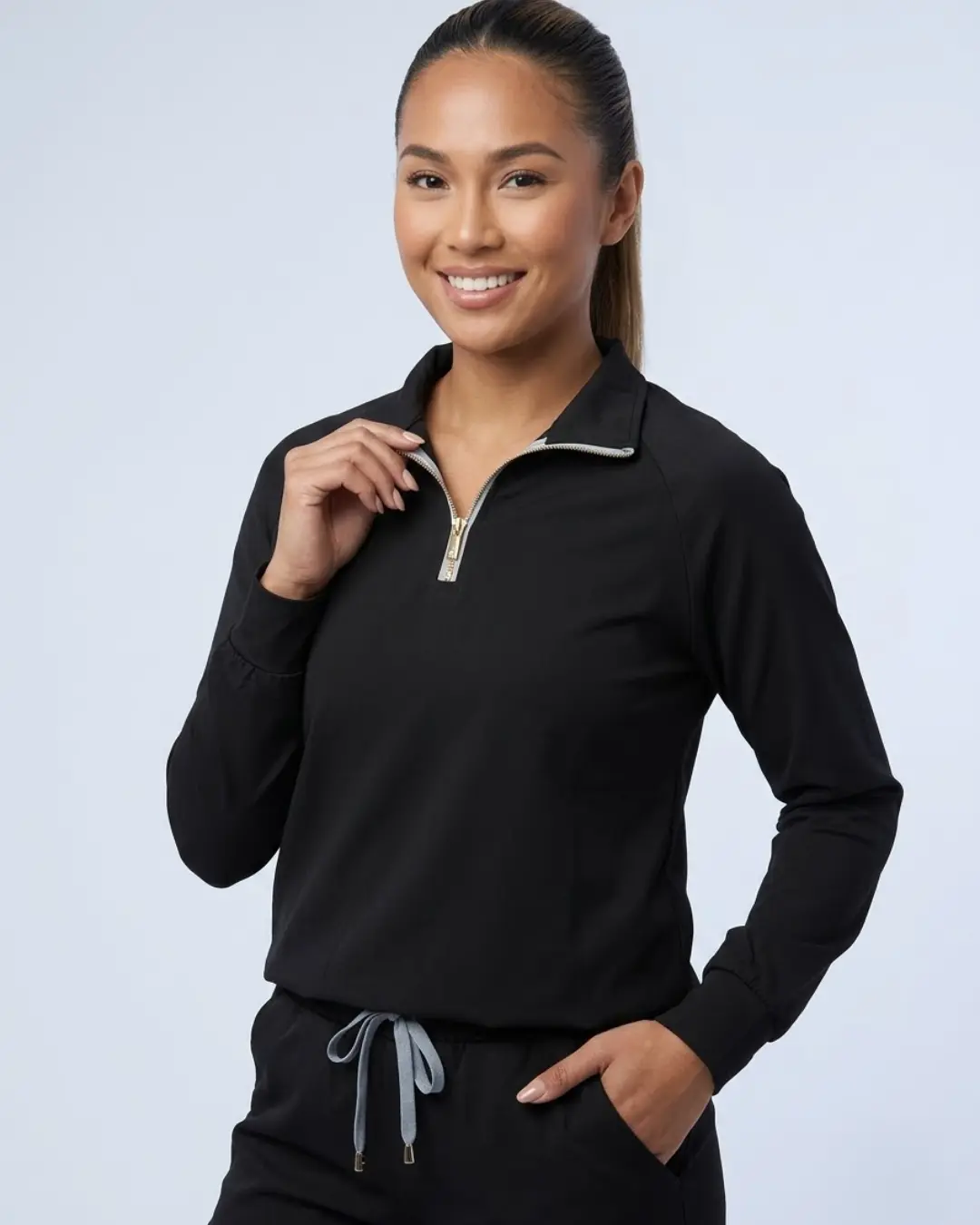 Women's Scrub Active Pullover - Grey and Gold Details