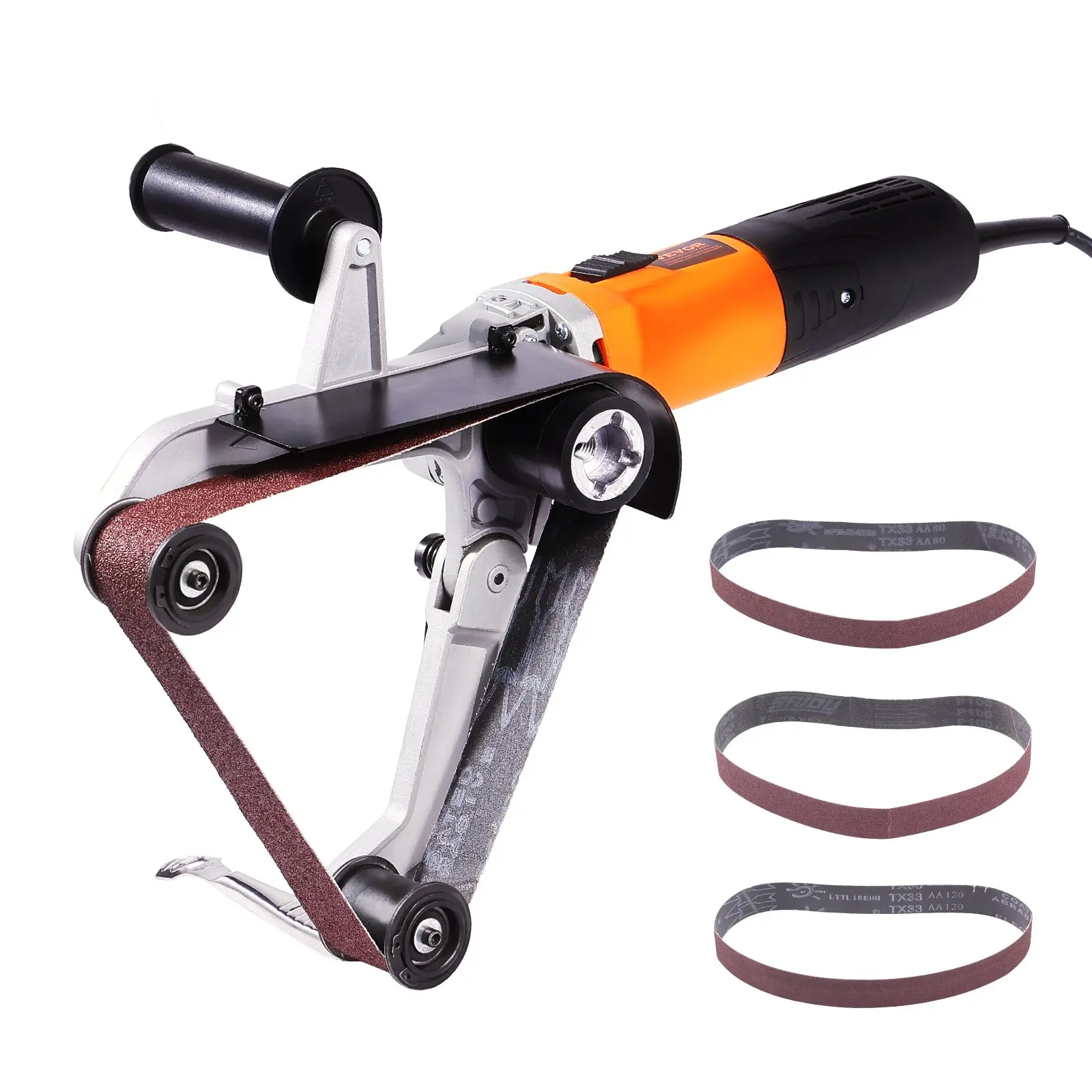 【Summerfinds】VEVOR 1000W Pipe Tube Polisher Sander Polishing Power Tool, 6 Variable Speeds 1100-3200rpm High Speed Polisher, Professional Grinding Polishing Machine with 3PCS 1.5x30 Inch 120 Grit Sanding Belts for Burnishing Finishing Rust Removal