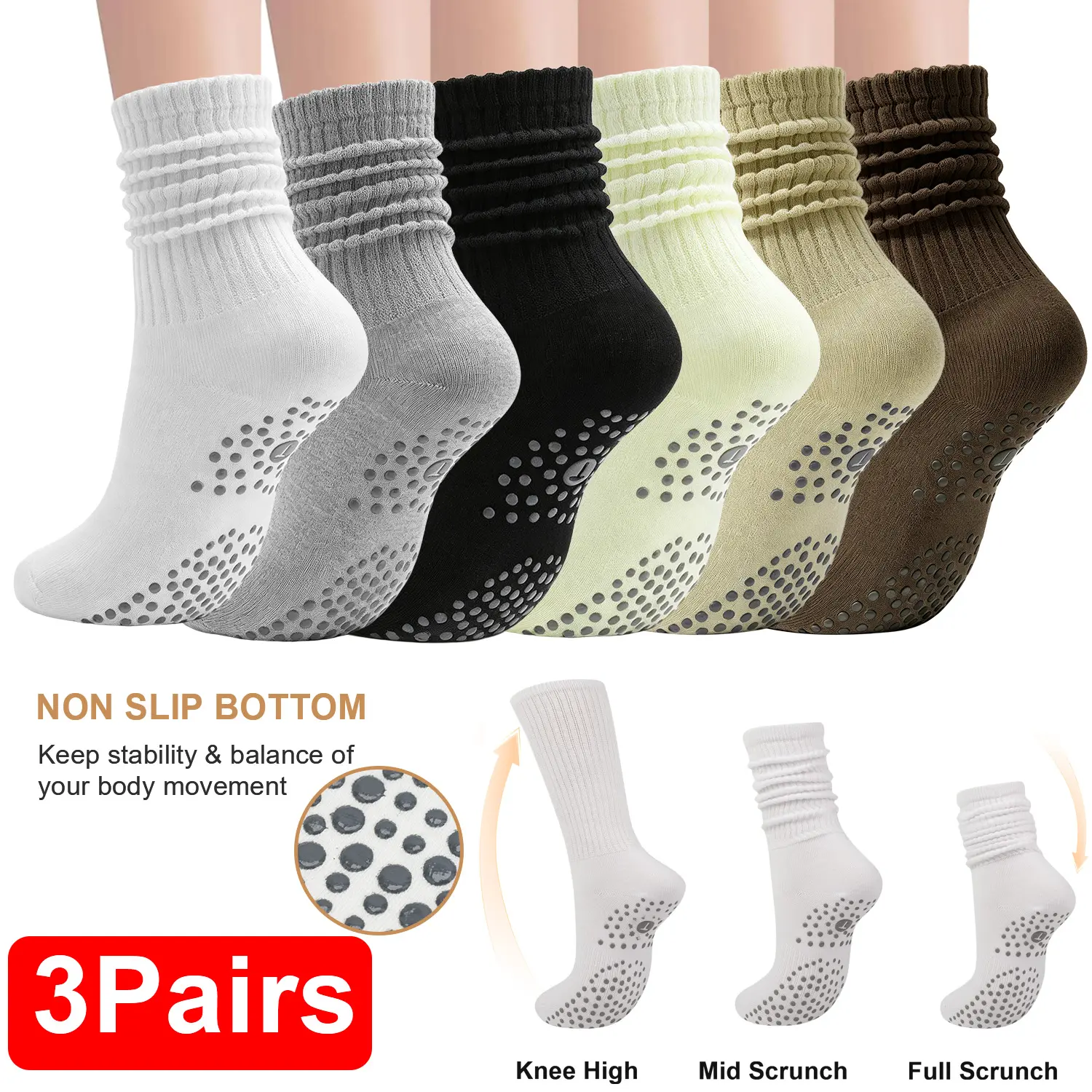 3Pairs Pilates Socks for Women,Non Slip Yoga Socks, Breathable Grip Sports Socks ,for Indoor Workout ,Jump Rope Dance