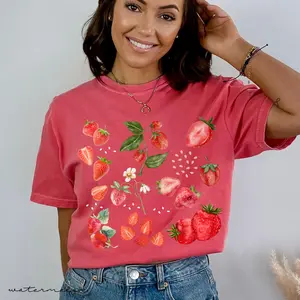 Comfort Colors Cute Strawberry Tshirt, Summer Strawberry Shirt, Cottagecore Berries Tshirt, Strawberry Aesthetic, Botanical Garden Tshirt