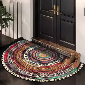 Boho Style Semicircular Door Mat, Non-slip Soft Floor Carpet, Washable Decorative Area Rug, Boho Runner Rug for Home Living Room Bedroom Kitchen Bohemian Half-Circle Carpet 80*120cm