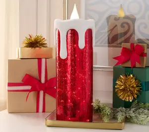 18" Oversized Mercury Glass Candle w/ Snow Accent & Remote by Valerie