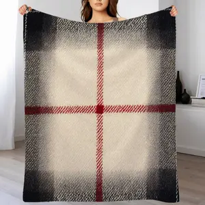 Classic Tartan Plaid Pattern Flannel Blanket - Soft Warm Cozy, Lightweight & Versatile for Bed, Sofa, Camping, Travel, Office - White, Black, Red Grid Design, Machine Washable, Perfect for All Seasons