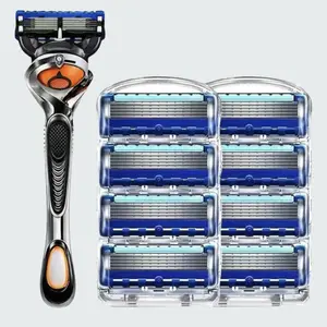 Manual Shaving Kit for Men - Razor Handle with 8 Quick Release Blade Refills - Manual Razor Holder for Precision Shaving Easy Replacement Blades