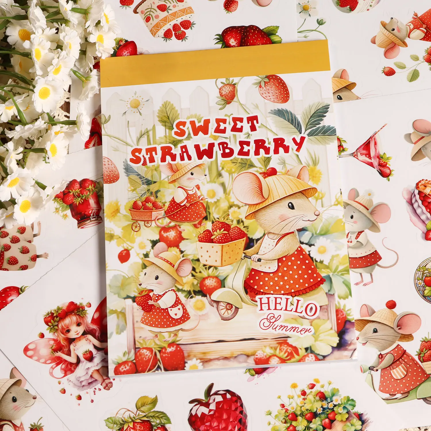 JAIIMAN 20sheets(non-repeating)Strawberry Mouse Large Size PET and Paper self-adhesive Scrapbook Sticker Book, Farmcore Animal DIY Transparent Decoration Decals, Decorative Stickers, for Scrapbooking Supplies, Fridge, Journal Enthusiasts