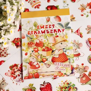 JAIIMAN 20sheets(non-repeating)Strawberry Mouse Large Size PET and Paper self-adhesive Scrapbook Sticker Book, Farmcore Animal DIY Transparent Decoration Decals, Decorative Stickers, for Scrapbooking Supplies, Fridge, Journal Enthusiasts