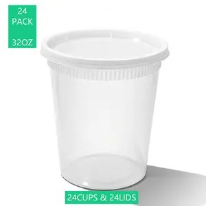 Food Storage Containers with Lids Freezer Deli Cups 24/48/72 Sets Expanded Combo Pack 8oz 16oz 32ozBPA-Free Leakproof Round Clear Takeout Meal Prep Microwavable, Airtight Lids