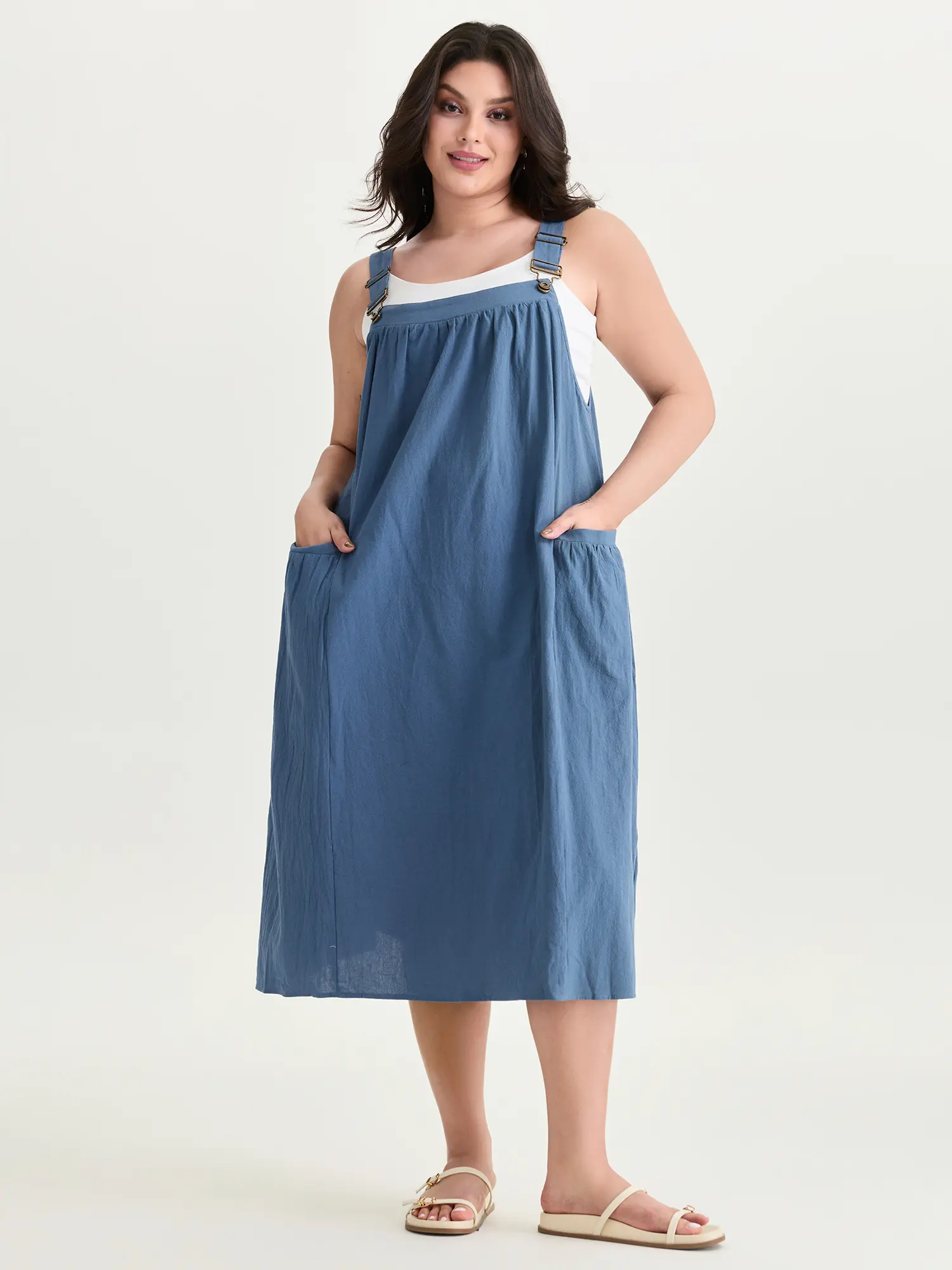 flowy pinafore dress Women's Adjustable Strap Sleeveless Flowy Maxi Casual Pinafore Dress with  Pockets