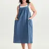 BLOOMCHIC Women's Plus Size Pure Cotton Sleeveless Square Neck Pleated Pocket Pinafore Midi Dress - Smooth, Minimalist, Breathable, Flowy Relaxed Fit, Boho Casual Rust Dress, Curvy Clothing, Summer Vacation Wear, M-6X, SohoChic