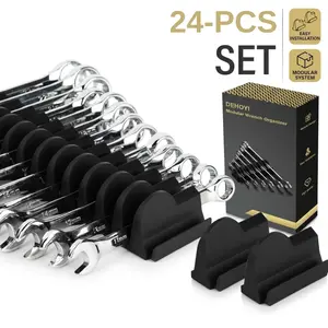 DEHOYI 24 pcs Modular Wrench Organizers for Tool Drawers - Wrench Rack with Metric&SAE Labels, Perfect Tool Storage Holder. Gift for father, brother and boyfriend (No-Magnet) Multifunctional Wrench Holder Organizer with Trays