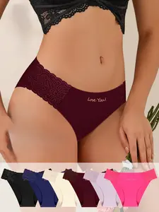 Women's Lace Floral Briefs Seamless Sexy High Cut Underwear Breathable Invisible Bikini Brief Woman Low Rise Comfort Sexy Lingerie Knickers Womenswear Aesthetics Light 6 Pack-Multicolor Basic Minimalist
