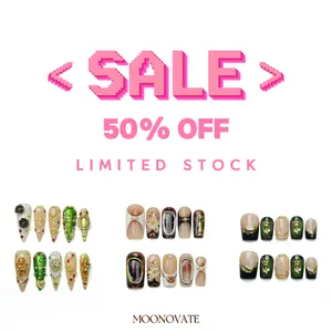 Moonovate - SECRET COLLECTION 10pcs Handmade Press On Nails Almond Nails REUSABLE 3D Gel Fake Nails Acrylic Press On Nails | Summer 2025