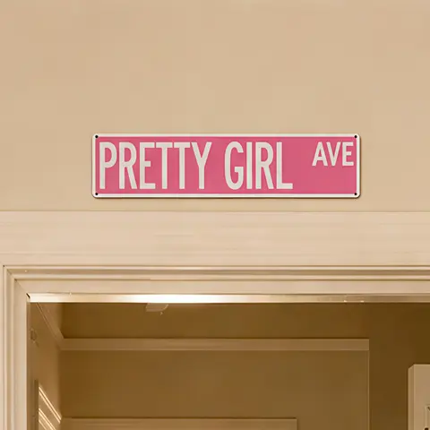 Pretty Girl Ave Metal Street Sign 16*4 Inch| Pink Room Wall Decor| Cute Bedroom Dorm Vanity Area Tin Sign Plaque| Palette&Wall| summervibes