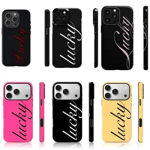 Hot Pink "Lucky" Cursive Phone Case, Minimalist Aesthetic Protective Cover,for iPhone 17/16/15/14/13/12/11 ProMax Plus for Samsung phones,an excellent gift for friend or fans.