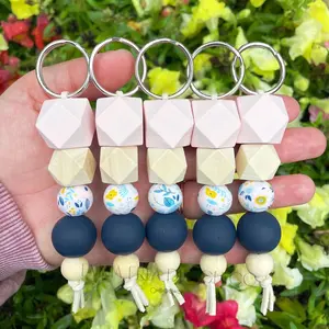 Navy Floral Keychain