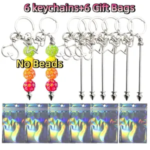 6 PCS Beadable Keychains Bars Blanks Metal Beaded Keychain Making Kit for Craft Keychain DIY Jewelry Making Gift