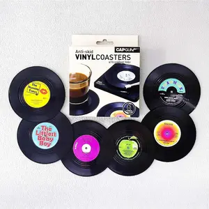 6 count Vinyl Record Coasters -  Music Themed Drink Pads, Funny Housewarming Gifts for Men & Women, Absorbent Bar & Table Protectors, Retro Decor for Office &