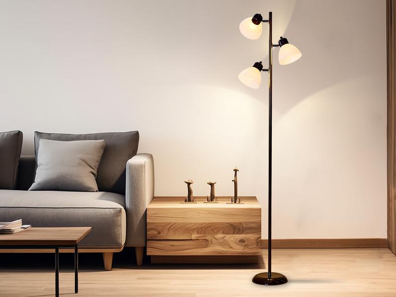 Modern Tree Floor Lamp for Living Room Bedroom, Tall Pole Standing Lamps with 3 Adjustable Rotating Heads for Office, Decor Corner, Reading Indoor, 3 Bright Lights LED Bulbs Included (Black)