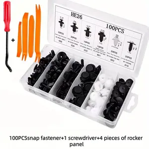 100pcs Car Plastic Rivet Fasteners Set, Includes 1 Screwdriver & 4 Lever Combination, Nylon Universal Clips, Car Door Trim Fixing, Interior Accessories, Automotive Accessories