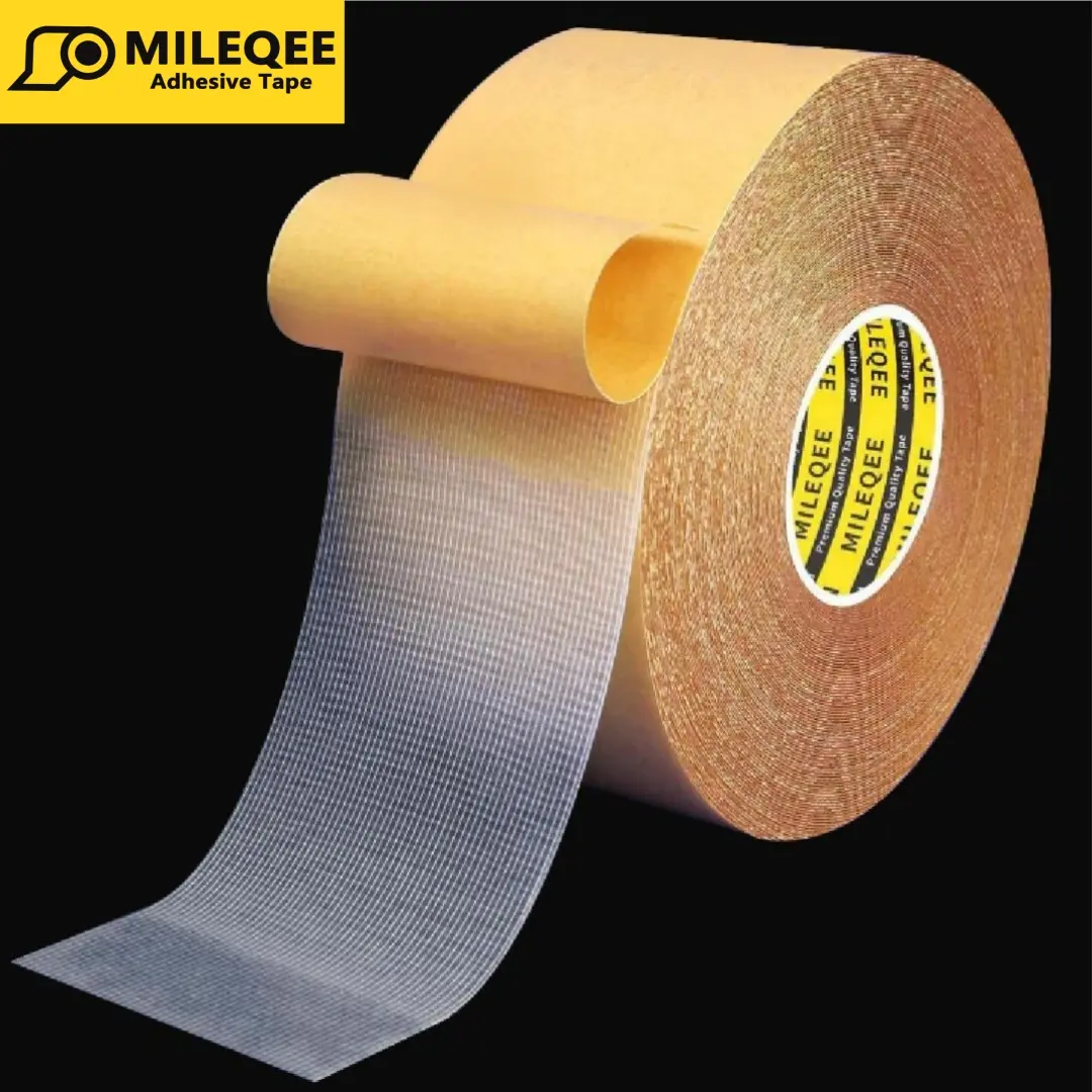 MILEQEE Double Sided Tape Heavy Duty, 2" x 66FT(20m), Universal High Tack Strong Wall Adhesive with Fiberglass Mesh, Super Sticky Resistente Clear Tape, Easy Use Mounting Tape for Home、Office and School