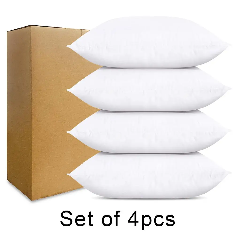 Pillow Core, 4 Counts Square Soft Pillow Insert, Comfortable Pillow Insert for Home Sofa & Bed & Couch & Bedroom & Living Room