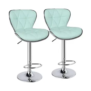 Leopard Shell Back Adjustable Swivel Bar Stools, PU Leather Padded with Back, Set of 2