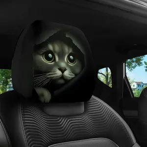 Cute Cat Print Car Headrest Covers, Car Seat Protectors, Universal Fit, Washable, Easy Install, Comfortable Drive, Fits Sedan Truck Suv, 2pcs Set