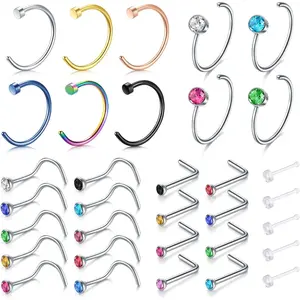 18g 20g 22g Nose Rings Nose Studs Surgical Stainless Steel Screw L Shaped Pin Bone Nose Nostrial Piercing Jewerly for Women Men