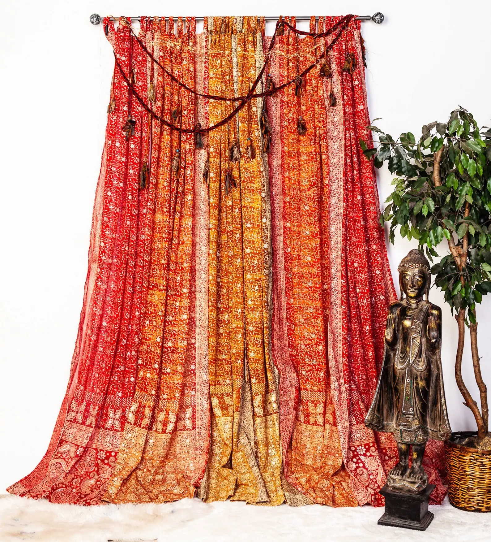 Light-filtering Boho style Sunrise Collection Bohemian Curtains Earth Tones Saffron Marigold for Bedroom Living Dining room