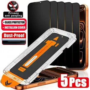 5 Pcs Full-Cover Privacy Tempered Glass Screen Protector for iPhone 17 Pro Max/16 Pro Max/17/15 Pro/17 Air/16/15/14/13/12/11/16e/Plus/Mini/X/XR/XS Max/7/8/SE, 9H+ Hardness, Ultra HD, Anti-Scratch, Easy to Install, Dynamic Island Compatible