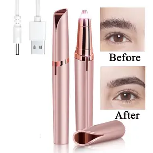 Facial & Eyebrow Rechargeable Hair Remover for Women Face Eyebrows Lips Trimmer with Light, Painless Electric Hair Removal Comfort Rose Gold Eyebrow Trimmer