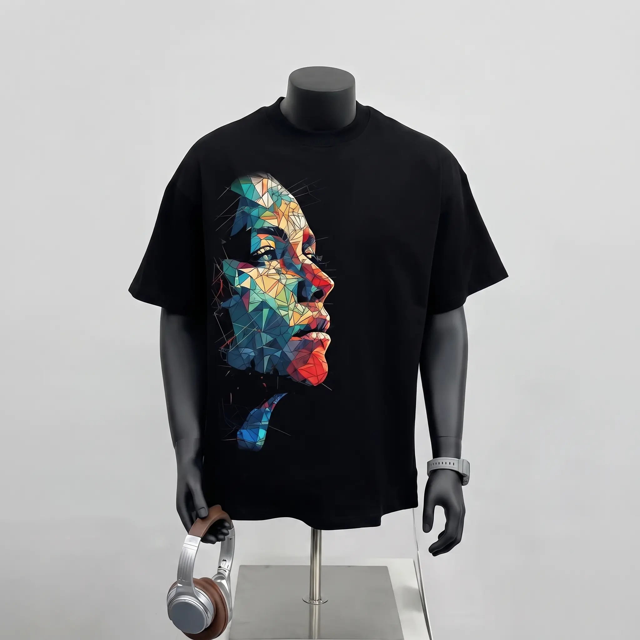 Comfort Unisex Abstract Geometric Portrait Graphic T-Shirt – Colorful Modern Art Casual Tee