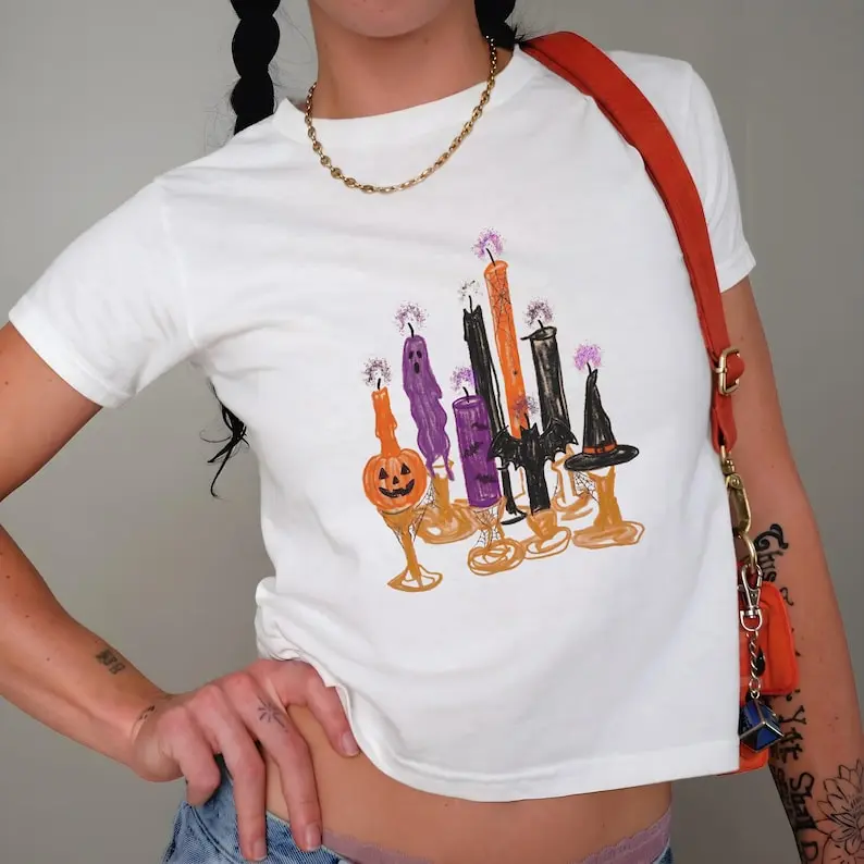 Spooky Season TShirt, Halloween Candle Graphic Tee, Pumpkin Patch Shirt, Cute Witchy Shirt, Halloween Gift for Her, Fall Vibe Clothing