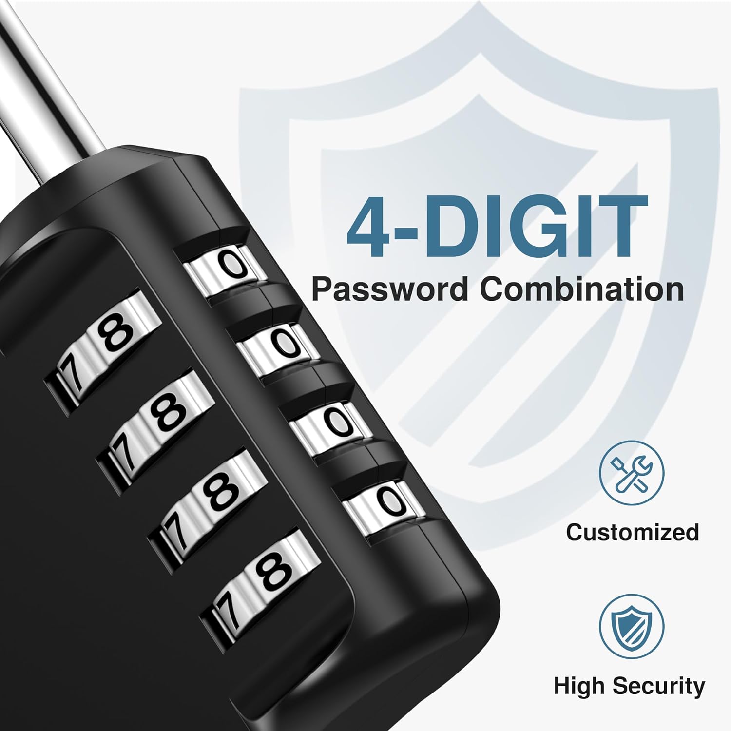 4 Digit Combination Lock Waterproof Outdoor Padlock, Heavy Duty Security Locker Lock for Gym, Gate, Fence, Toolbox, Storage & Cabinets (Black)