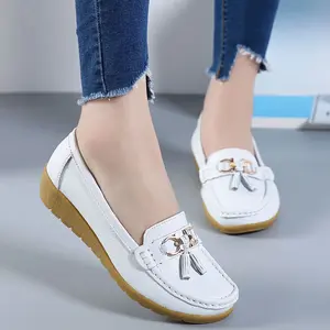 Women's Flat Loafers, Tassel Metal Buckle Microfiber Leather Shoes, Lightweight Breathable Slip On, Elegant Comfort Work Dress Shoes Footwear Girl