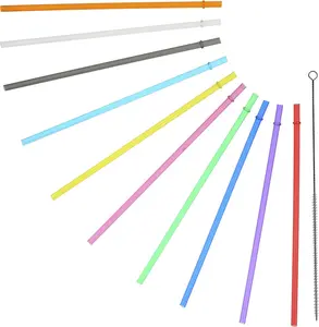10.5" Long Rainbow Colored Reusable Plastic Replacement Straws, Fits Most Tumblers,Set of 10 with Cleaning Brush