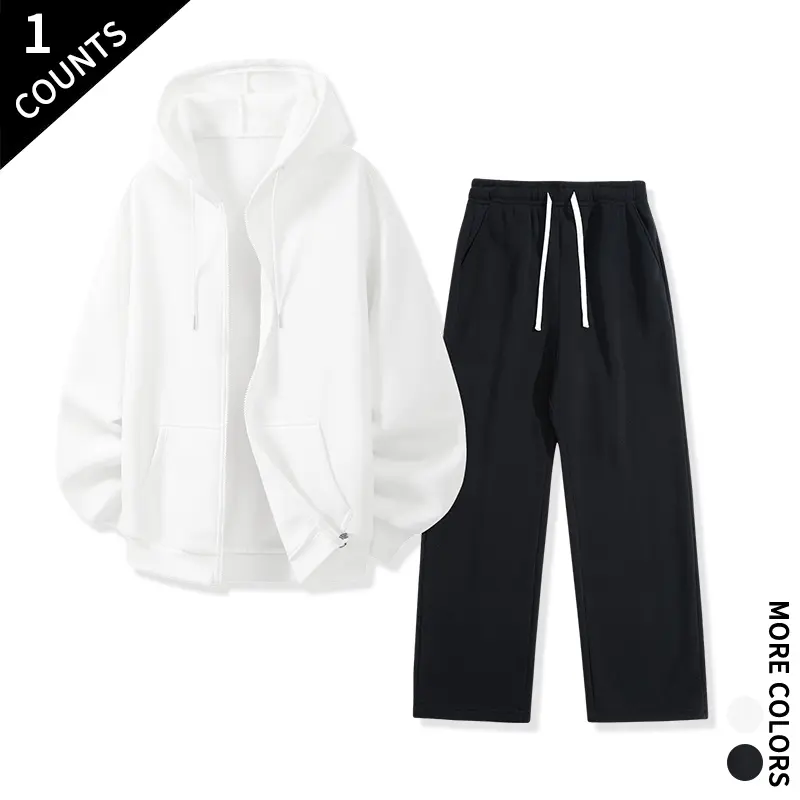 Men Everyday Wear Matching Tracksuit Zip Hooded Top Tailored Straight Sweatpants For Coffee Shop Hangout Weekend Vibe Look