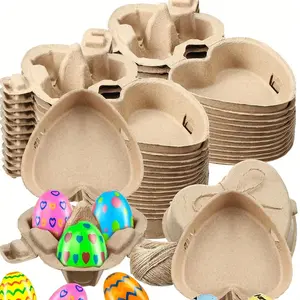 Easter Egg Box Set, Heart Shape Easter Eggs with Twine, Paper Mache Egg Container, Reusable Boxes for Kitchen, Farm, Holiday Gifts, Themed Gift Box