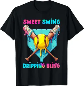 Softball Home Plate Drip for Girls Boys Ice Cream Spinkle Unisex T-Shirt Cotton Menswear Man Classic