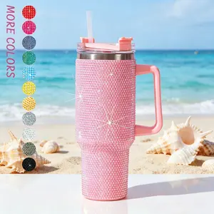 40oz Bling Rhinestones Tumbler with Handle - Sparkly Stainless Steel Water Bottle for IceCoffee, Must-Have CarAccessories & GymEssentials, Diamond Studded Cup for Women, Cute Birthday Gifts