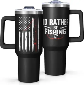 40oz Fishing Tumbler with Handle and Straw, Fishing Gifts for Grandpa Dad Husband, For Halloween Christmas Birthday Fathers Day,Stainless Steel Cup Spill-Proof With Lid，Cool Coffee Travel Mug