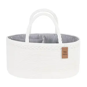 13.5L Baby Diaper Caddy Organizer, 15.3"x9.8"x7" Cotton Rope Diaper Basket, Changing Table Storage Caddy With Removable Divider, Baby Basket for Nursery, Car, Diapers, Baby Shower Gifts for Newborn