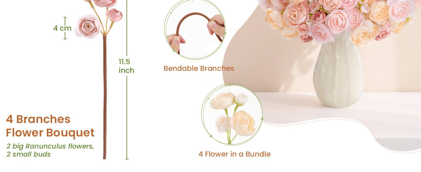 SHareconn 30Pcs Mini Artificial Ranunculus Flowers Faux Silk Spring Bouquets for DIY Wedding Bridal Shower Home Decor Premium Silk Dual Bloom Design