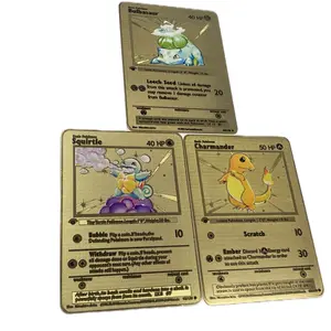 Gold Plated Pokémon Starter 3pcs Set - Includes Bulbasaur Squirtle & Charmander Cards with Unique Abilities pokemon collection