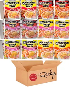 Maruchan Ramen Cup Noodles Instant Soup 12 Count - 2 Beef, Chicken,Shrimp, Hot & Spicy chicken Lime Chili Lunch/Dinner Variety, 6 Flavors (Pack of 12) maruchan ramen ramen noodle