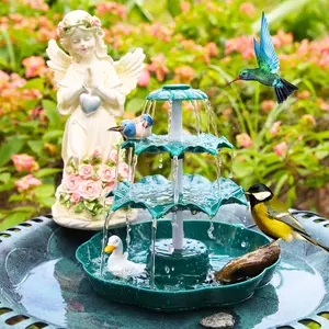 Solar-powered fountain, water feature decoration, 6.5W solar fountain pump, three-tiered dark green solar-powered flowing water fountain, suitable for garden decoration, outdoor bird baths, and waterfall landscapes.