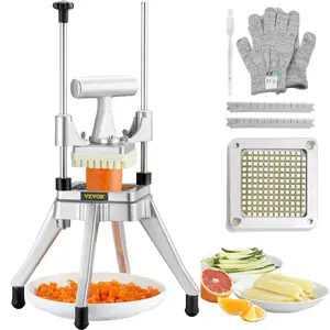 【Summervibes】VEVOR Commercial Vegetable Fruit Chopper 1/4" Blade Heavy Duty Professional Food Dicer Kattex French Fry Cutter Onion Slicer Stainless Steel for Tomato Peppers Potato Mushroom Aluminium Kitchen